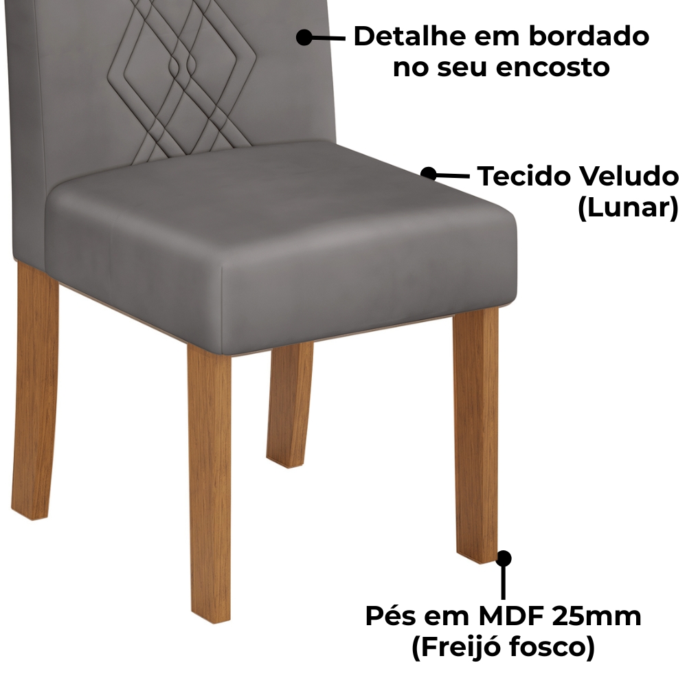  Kit 2 Cadeiras De Jantar Estofadas Ayla Veludo Lunar Freijo Dj Moveis