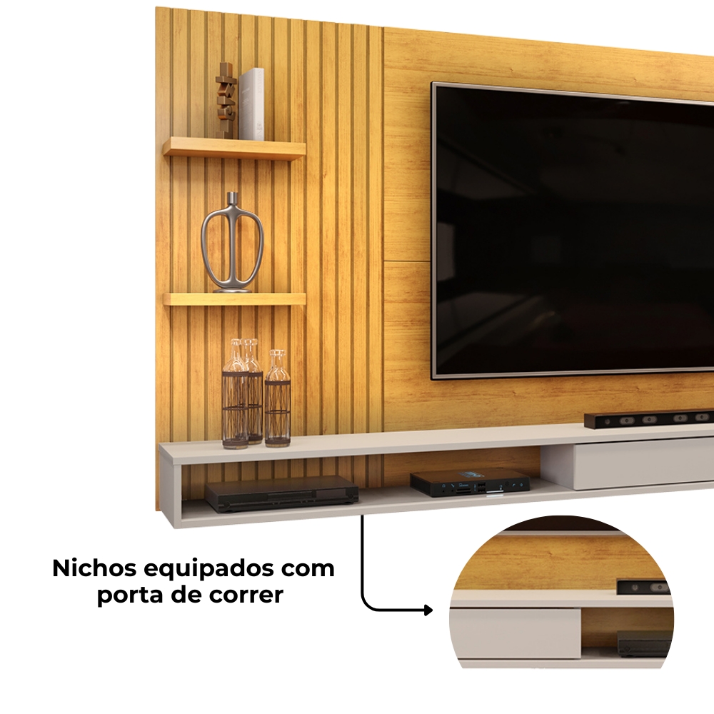  Painel Suspenso Tv 60 Pol 190 cm Bento Cedro Bali Dj Móveis