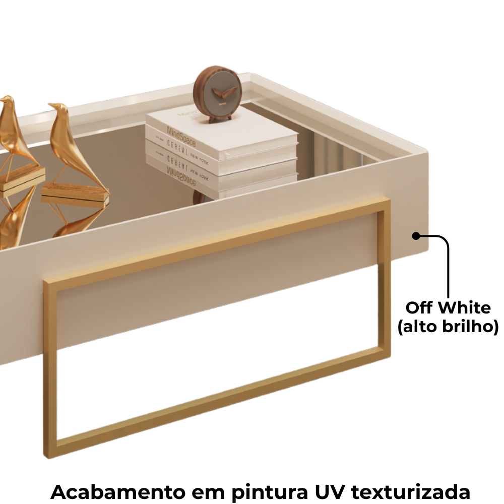 Aparador E Mesa Centro Kika Pes Metal Off White Dourado DJ MOVEIS