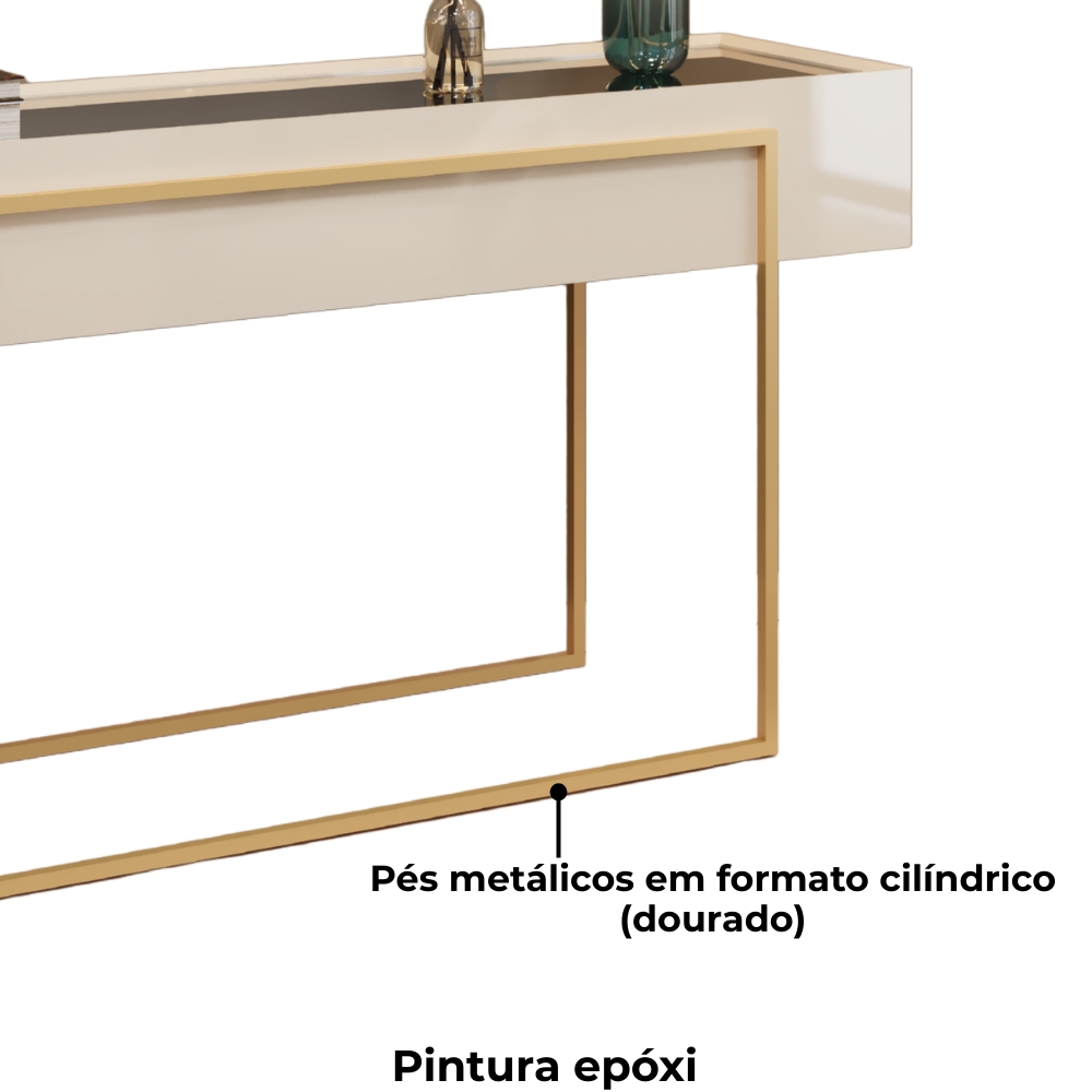 Aparador E Mesa Centro Kika Pes Metal Off White Dourado DJ MOVEIS