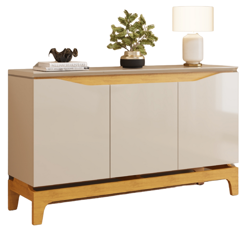 Balcao Buffet 3 Portas 136 cm Joile Cedro Off White DJ MOVEIS