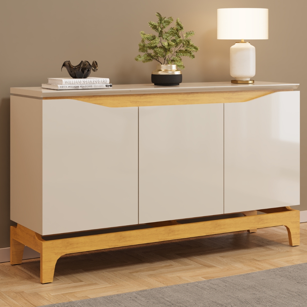 Balcao Buffet 3 Portas 136 cm Joile Cedro Off White DJ MOVEIS
