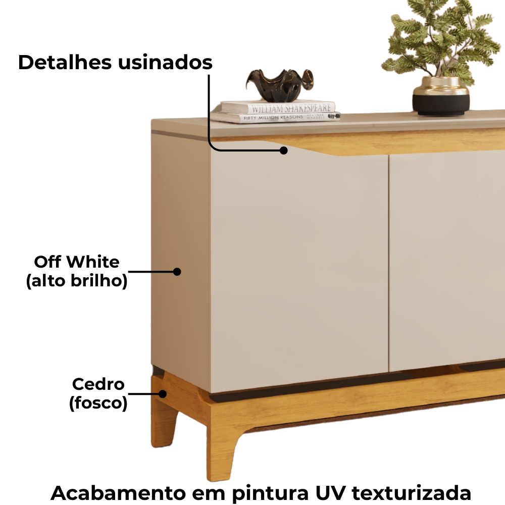 Balcao Buffet 3 Portas 136 cm Joile Cedro Off White DJ MOVEIS