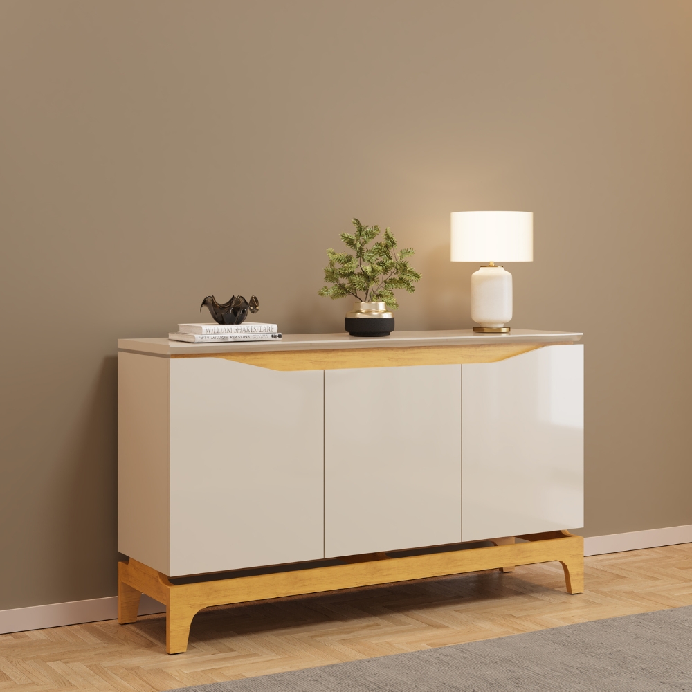 Balcao Buffet 3 Portas 136 cm Joile Cedro Off White DJ MOVEIS