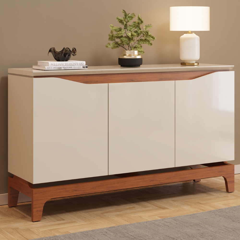 Balcao Buffet 3 Portas 136 cm Joile Freijo Off White DJ MOVEIS