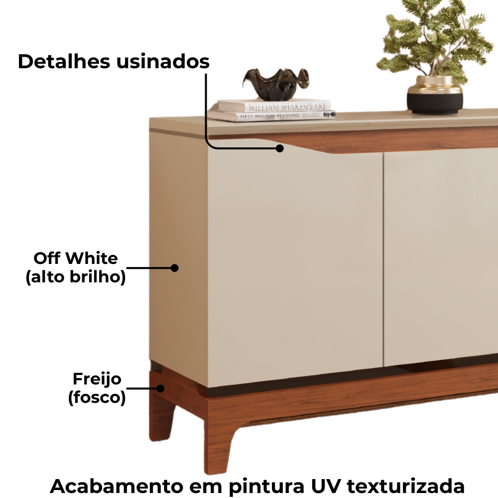 Balcao Buffet 3 Portas 136 cm Joile Freijo Off White DJ MOVEIS