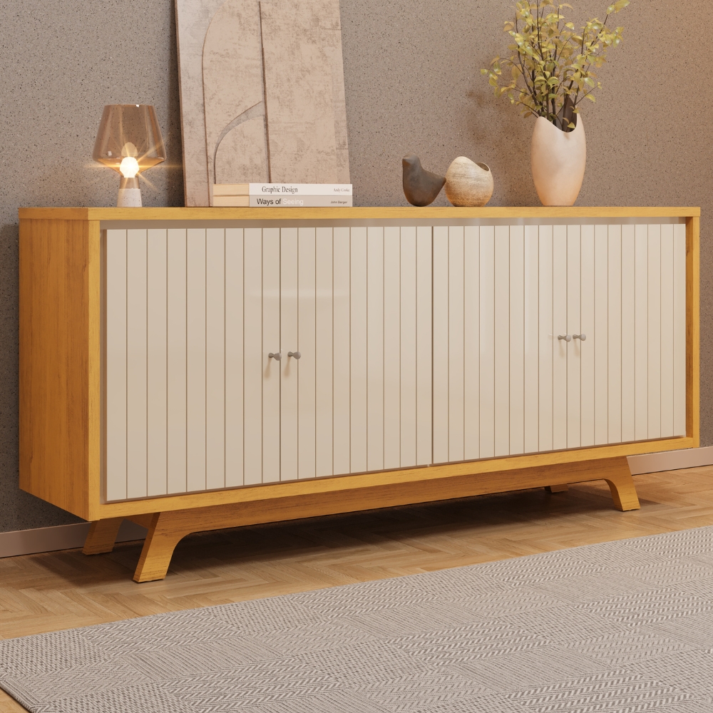 Balcao Buffet 4 Portas 180 cm Soleil Cedro Off White DJ MOVEIS