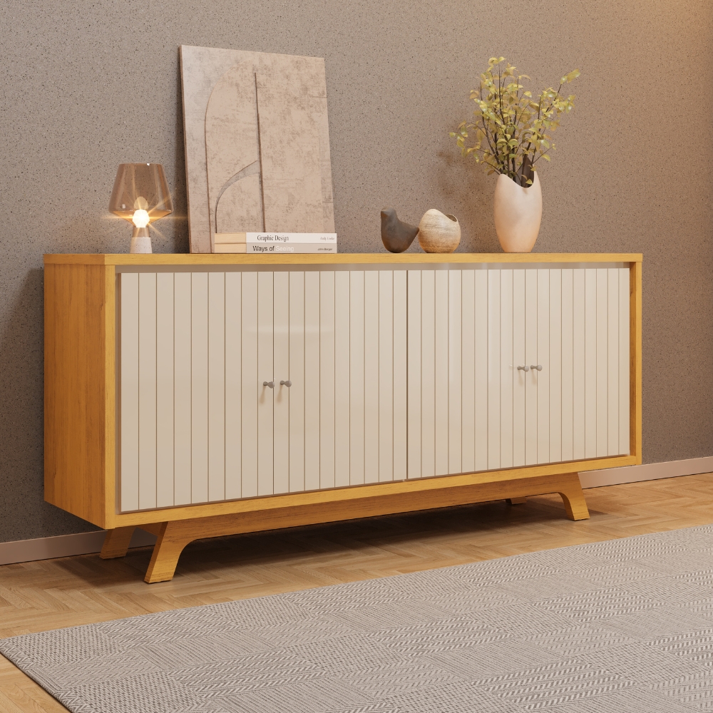 Balcao Buffet 4 Portas 180 cm Soleil Cedro Off White DJ MOVEIS