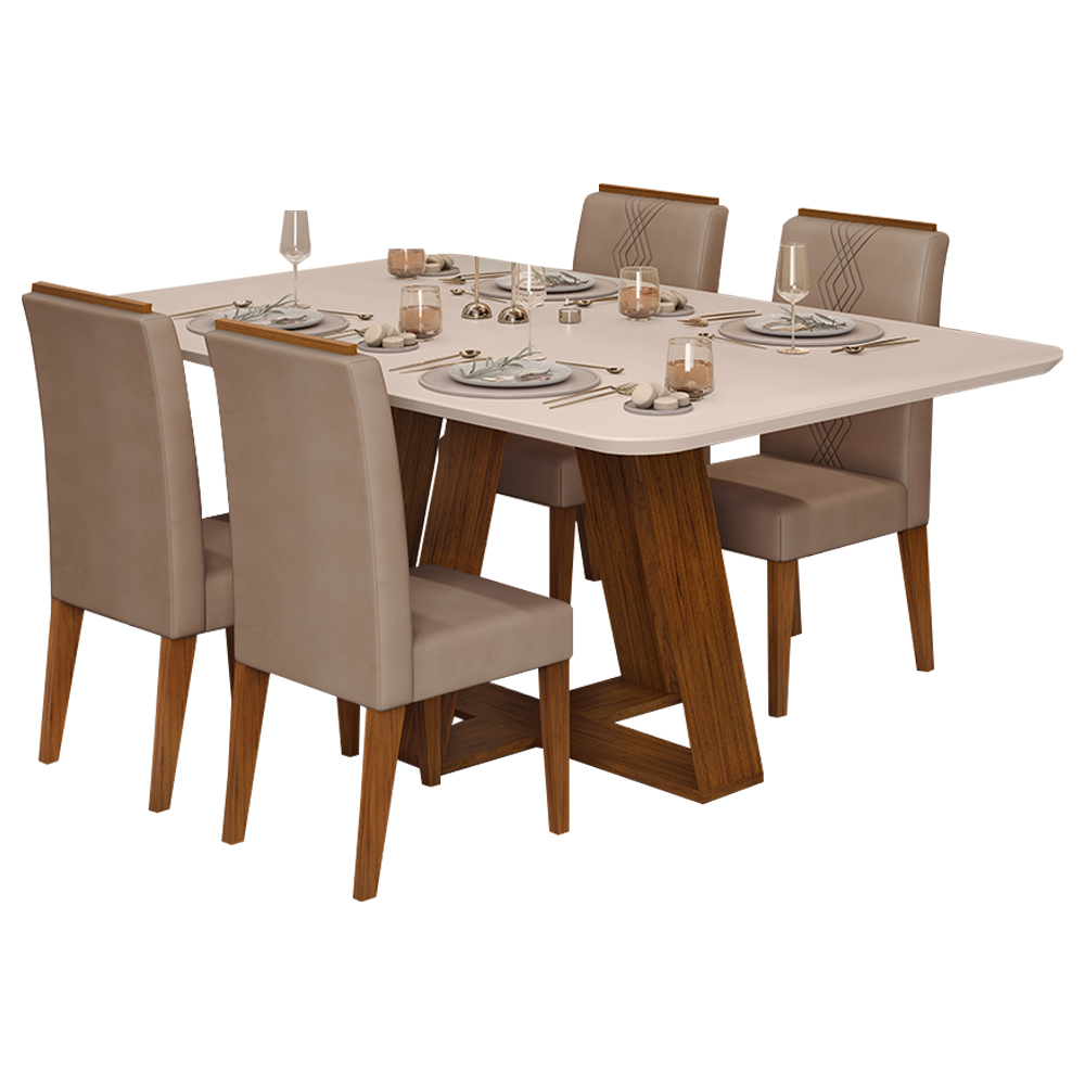 Conj Sala Jantar 170x90 Kiya Freijo Off White Veludo Kraft DJ Moveis