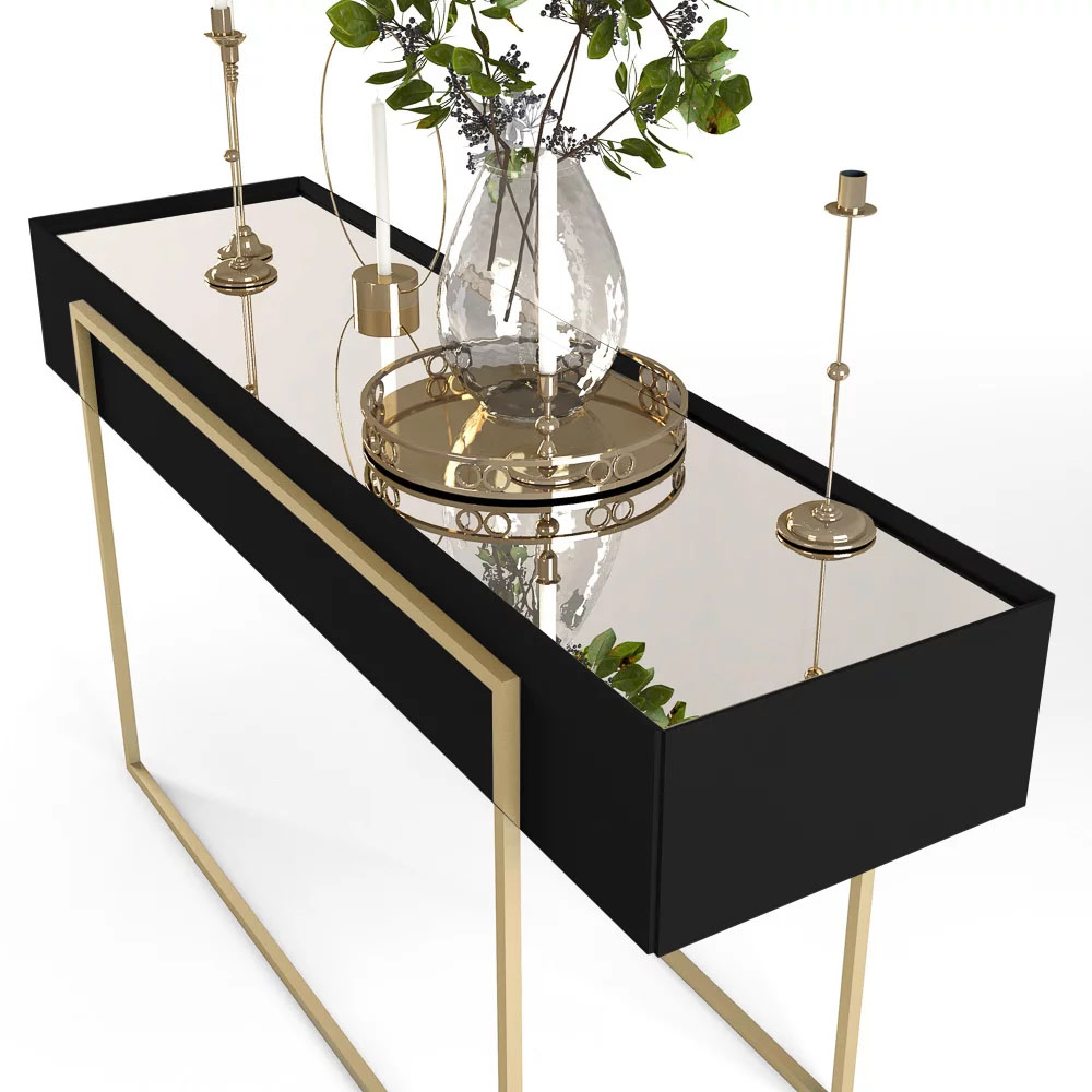 Conjunto Aparador e Mesa de Centro Espelhada Suri Preto Gloss - DJ Móveis