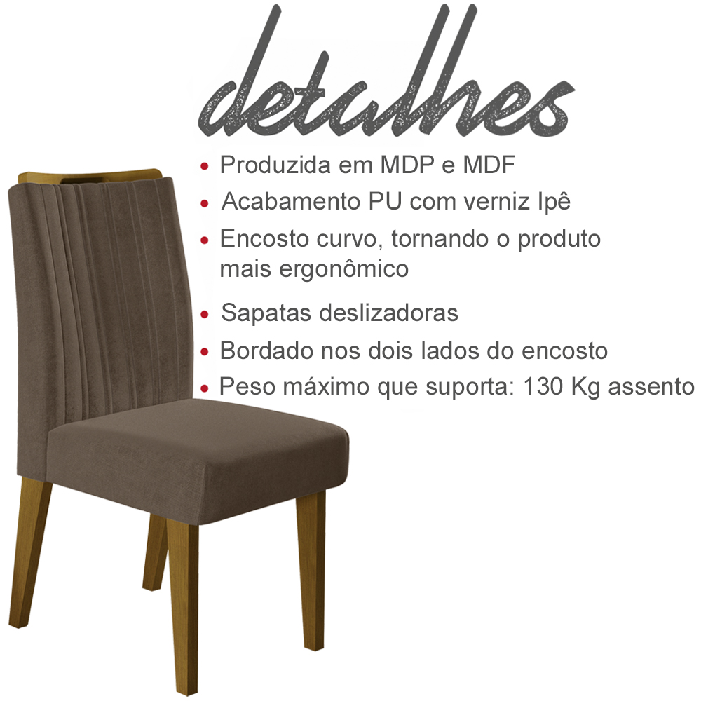 Kit 2 Cadeiras De Jantar 22559 Madeira Canela Veludo Marrom Cafe DJ Moveis