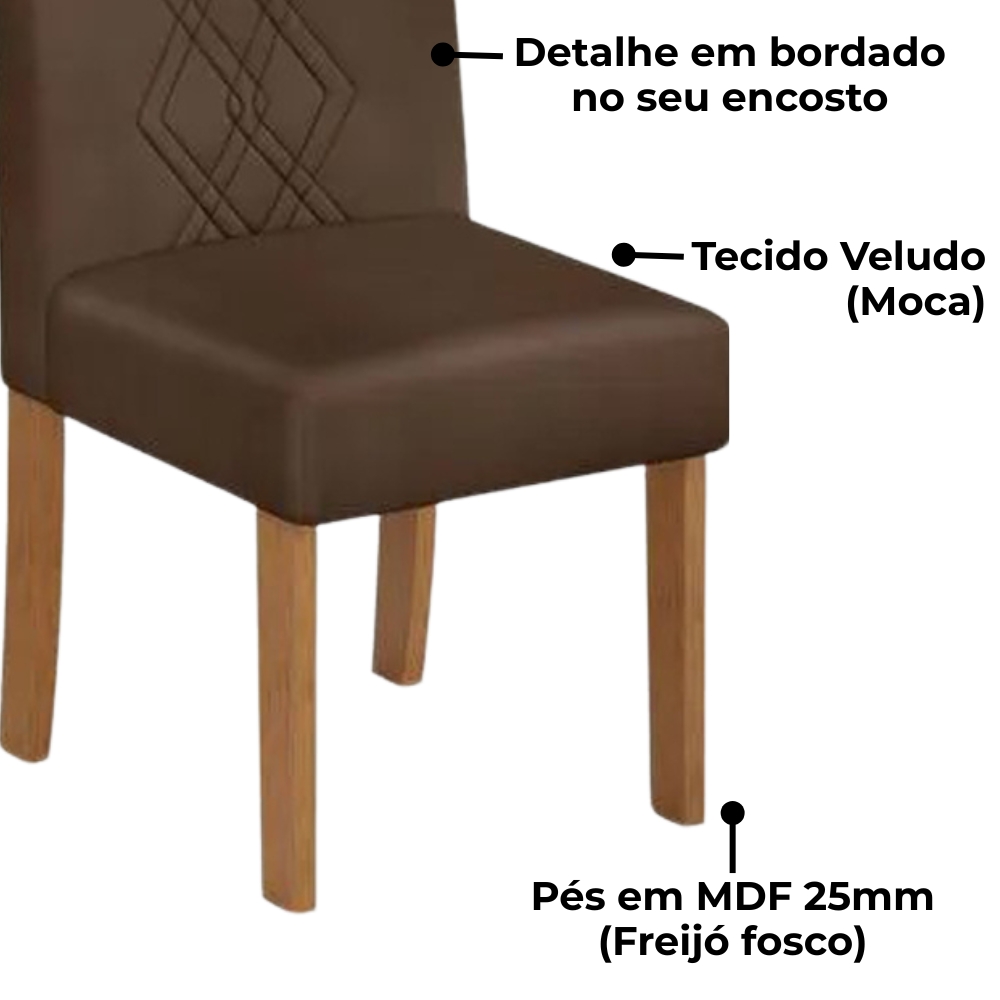 Kit 2 Cadeiras De Jantar Estofadas Ayla Veludo Moca Freijo Dj Moveis