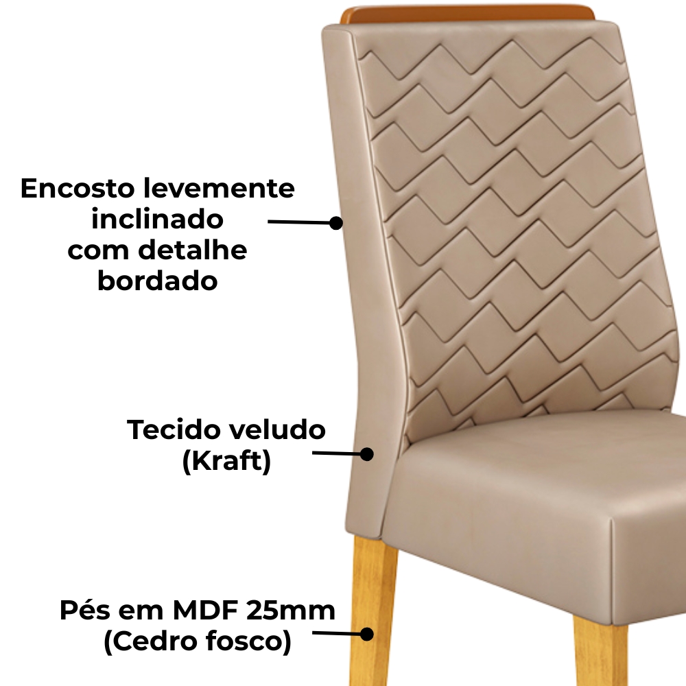 Kit 2 Cadeiras De Jantar Estofadas Lidia Veludo Kraft Cedro Dj Moveis