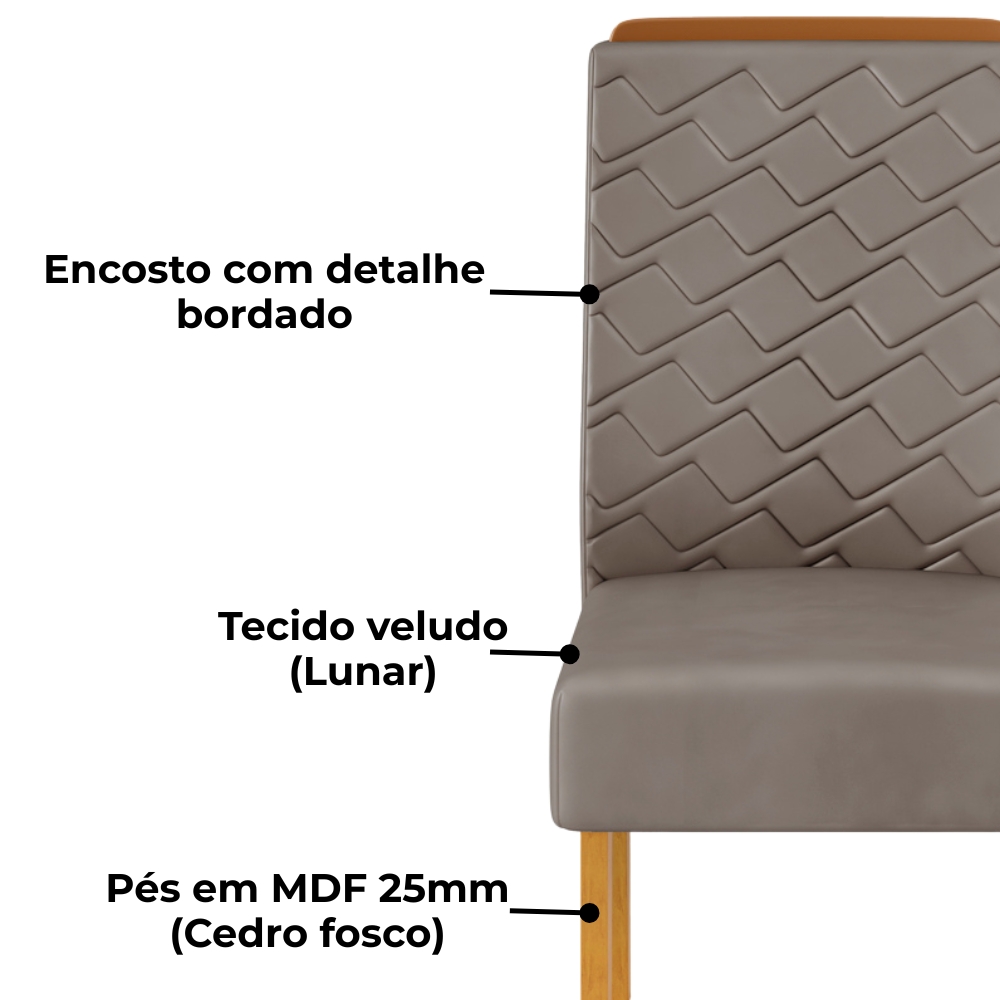 Kit 2 Cadeiras De Jantar Estofadas Lidia Veludo Lunar Cedro Dj Moveis