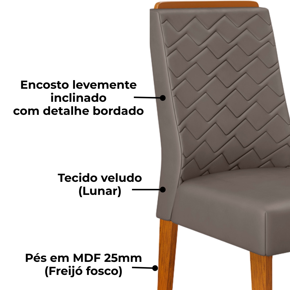 Kit 2 Cadeiras De Jantar Estofadas Lidia Veludo Lunar Freijo Dj Moveis