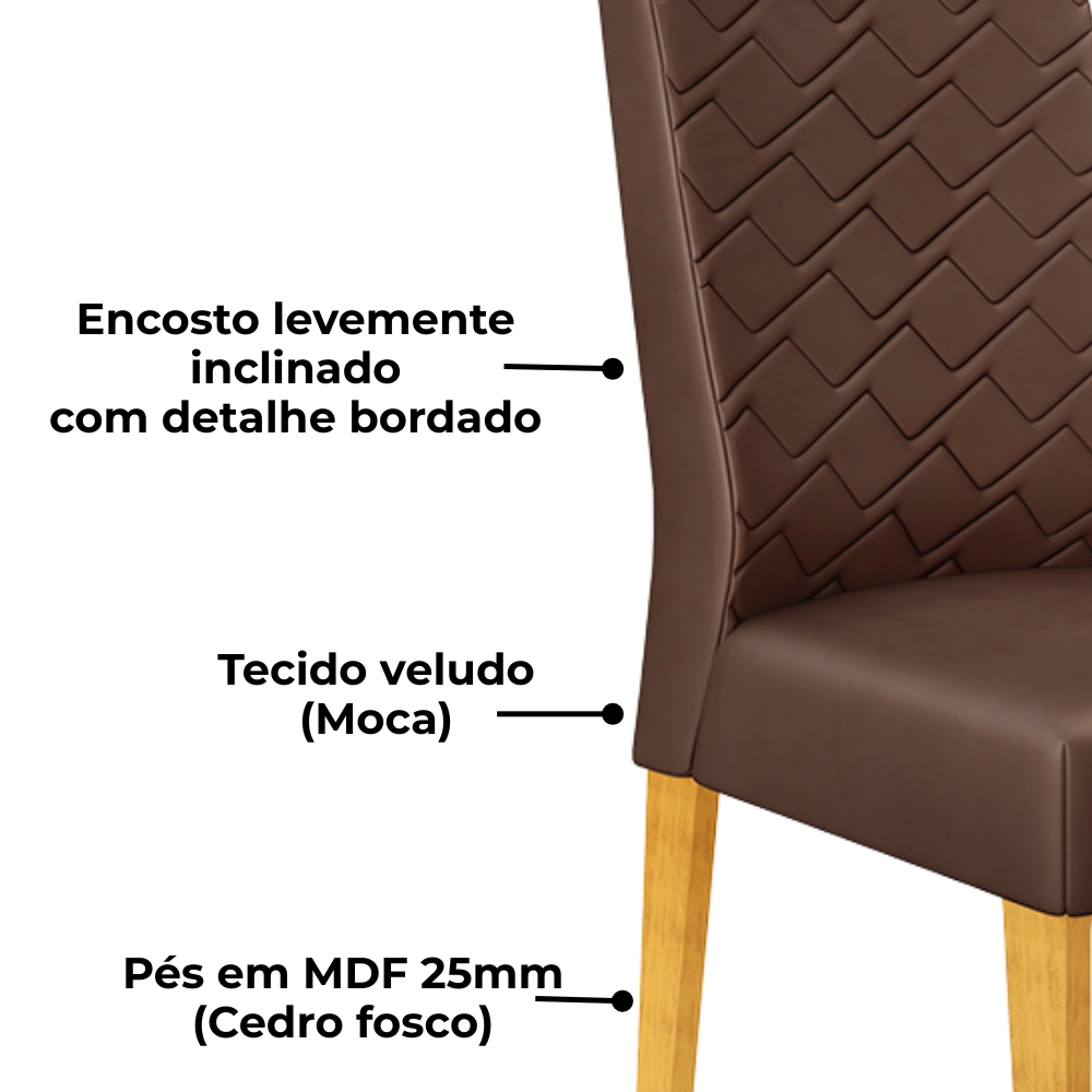 Kit 2 Cadeiras De Jantar Estofadas Lidia Veludo Moca Cedro Dj Moveis