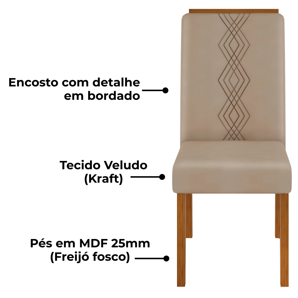 Kit 2 Cadeiras De Jantar Estofadas Yasmin Veludo Kraft Freijo Dj Moveis
