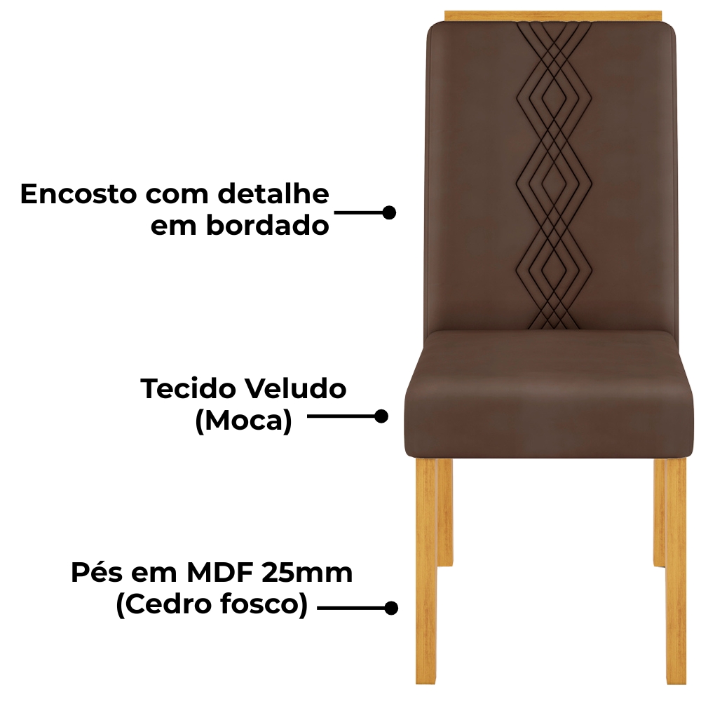 Kit 2 Cadeiras De Jantar Estofadas Yasmin Veludo Moca Cedro Dj Moveis