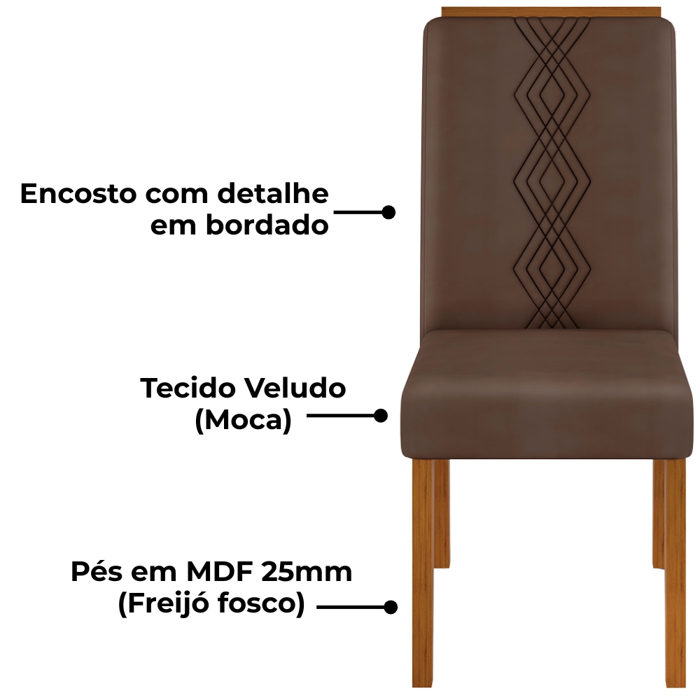 Kit 2 Cadeiras De Jantar Estofadas Yasmin Veludo Moca Freijo Dj Moveis