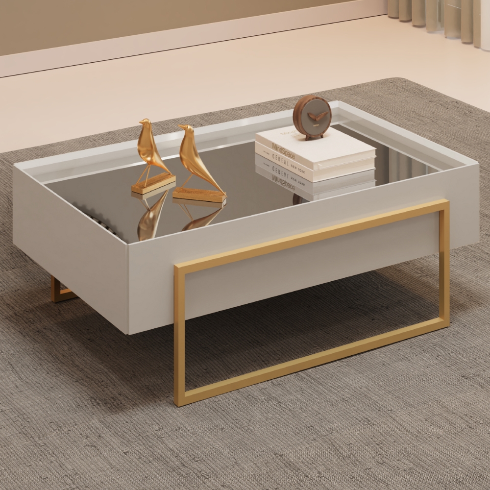 Mesa Centro Espelhada 92 cm Pes Metal Kika Bali Dourado DJ MOVEIS
