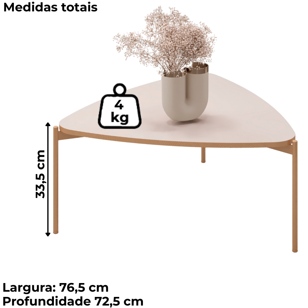 Mesa De Centro Lina 77 cm Pes Metal Off White Dourado DJ MOVEIS