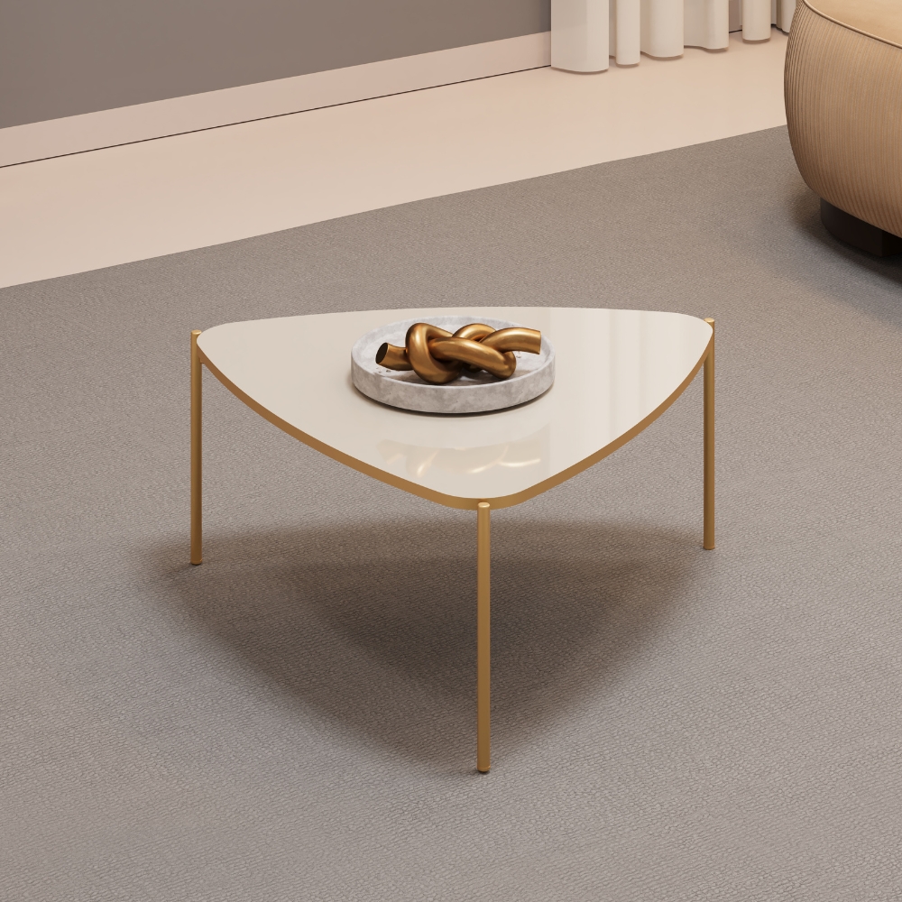 Mesa De Centro Lina 77 cm Pes Metal Off White Dourado DJ MOVEIS
