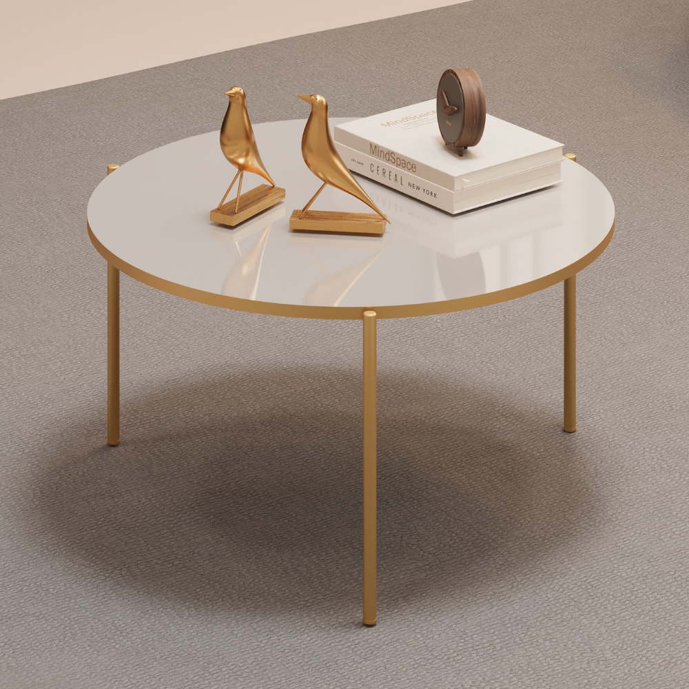 Mesa De Centro Redonda 69 cm Cleia Bali Dourado DJ MOVEIS