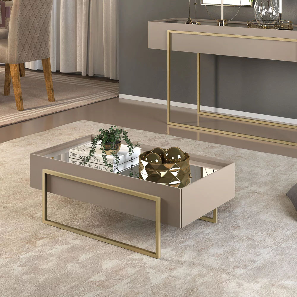 Mesa de Centro Espelhada para Sala de Estar Suri Amarula - DJ Móveis