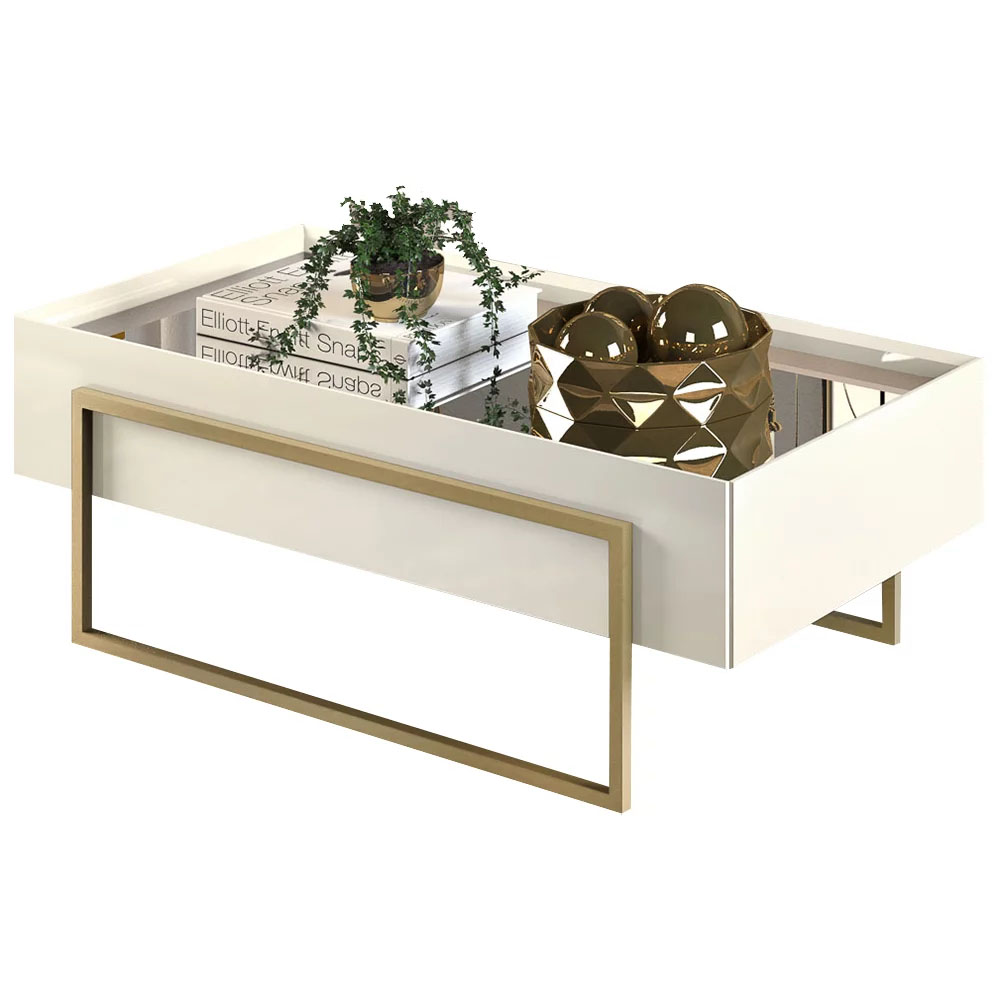 Mesa de Centro Espelhada para Sala de Estar Suri Creme - DJ Móveis