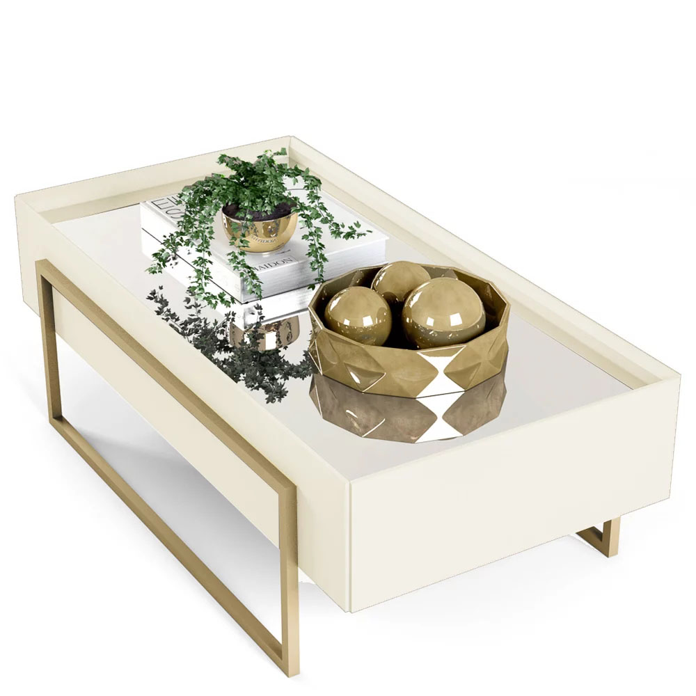 Mesa de Centro Espelhada para Sala de Estar Suri Creme - DJ Móveis