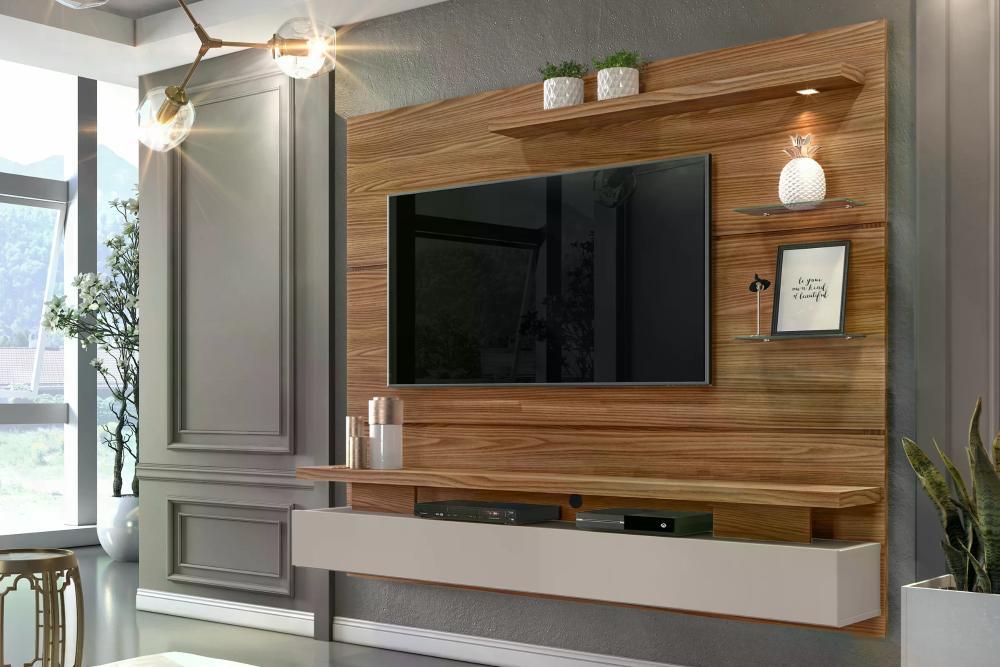 Painel Home Suspenso para TV Até 55 Polegadas Com LED Grécia - Carvalho Europeu/Amarula