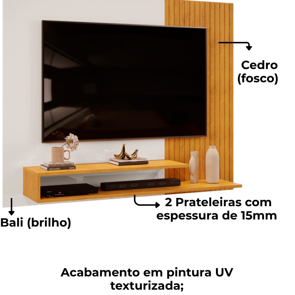 Painel Para Tv 50 Pol 136 cm Nando Cedro Bali Dj Moveis