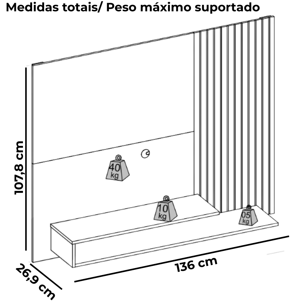 Painel Para Tv 50 Pol 136 cm Nando Cedro Cedro DJ Moveis