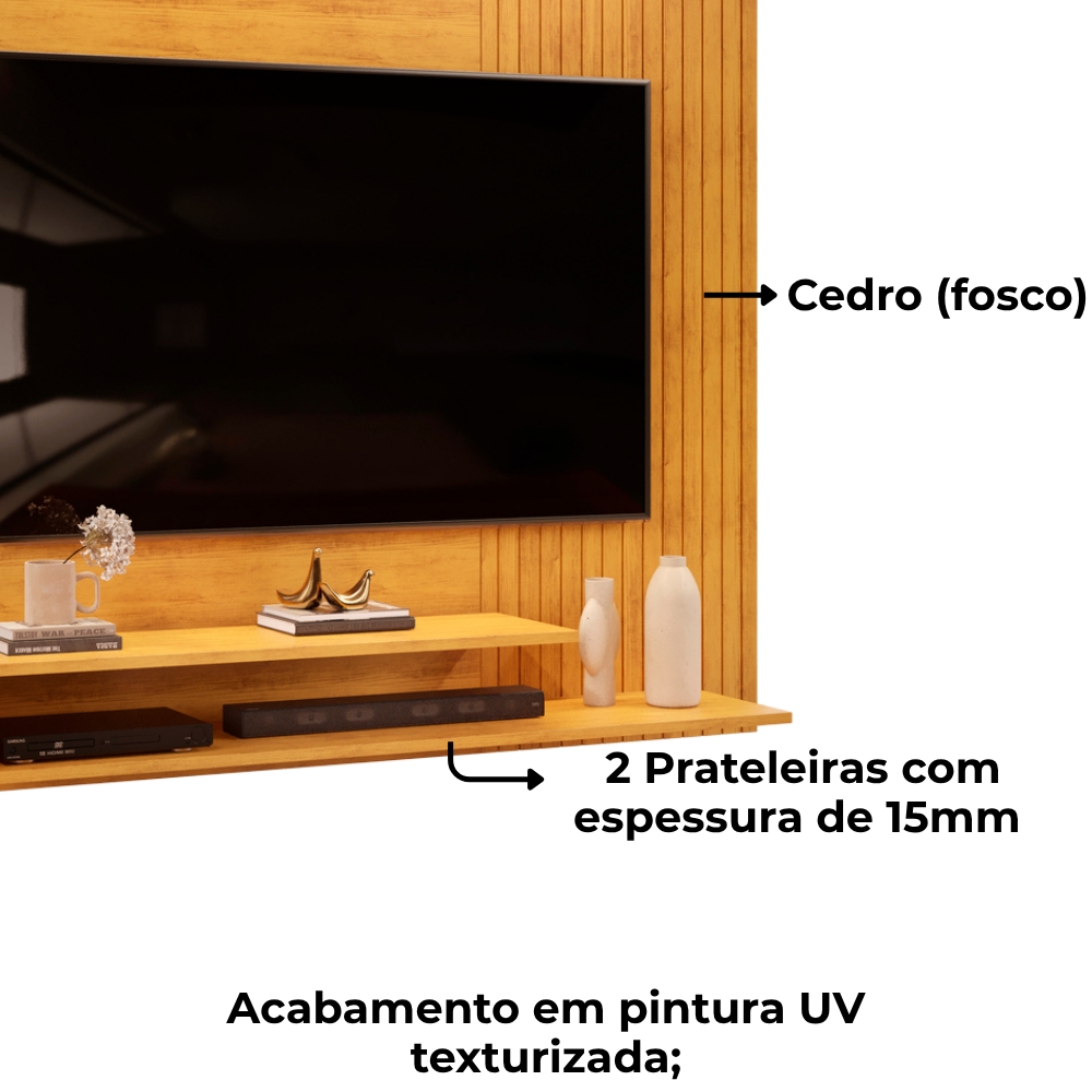 Painel Para Tv 50 Pol 136 cm Nando Cedro Cedro DJ Moveis