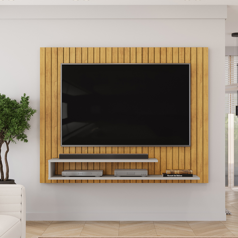 Painel Para Tv 55 Pol Ripado 134 cm Ripe Cedro Bali Dj Moveis