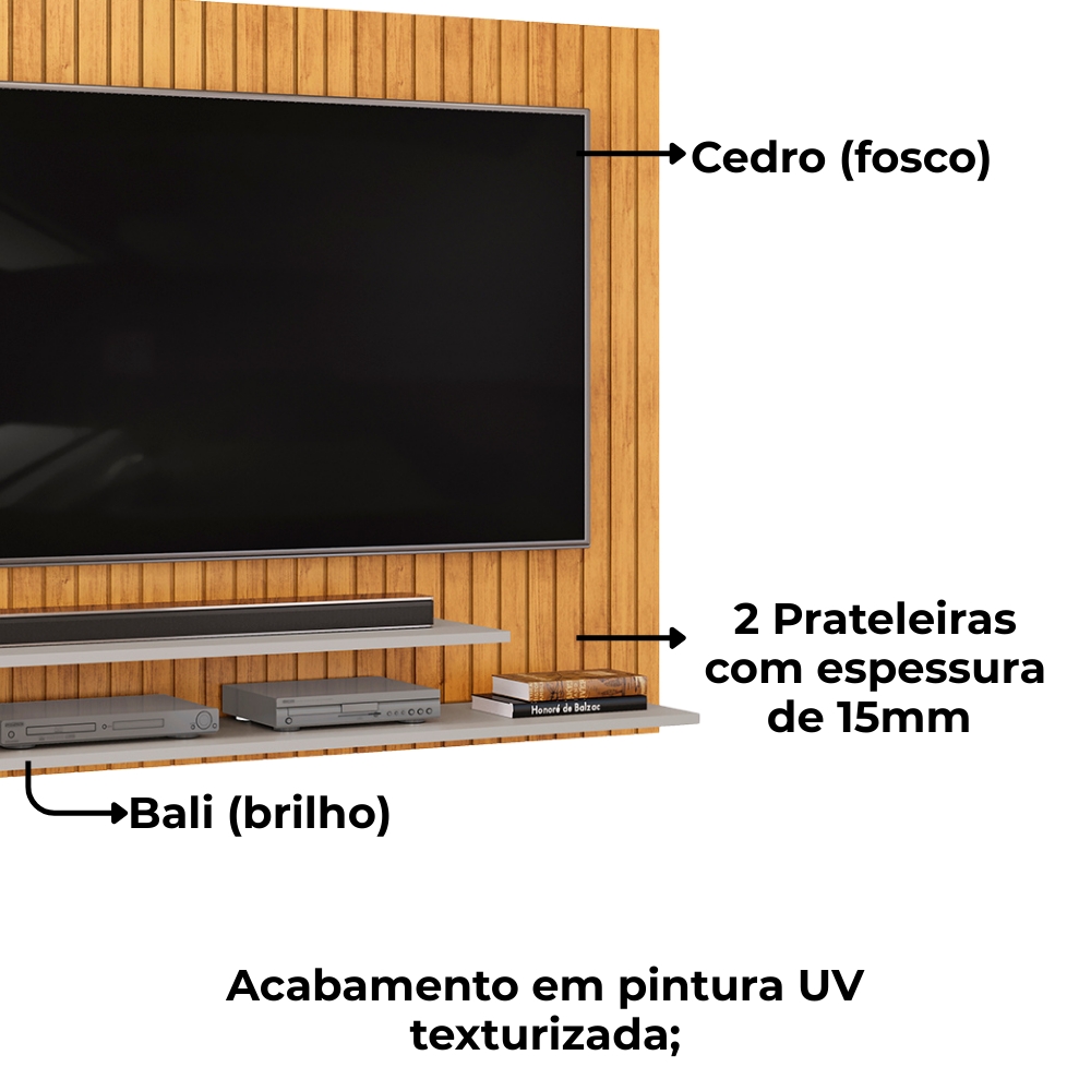 Painel Para Tv 55 Pol Ripado 134 cm Ripe Cedro Bali Dj Moveis