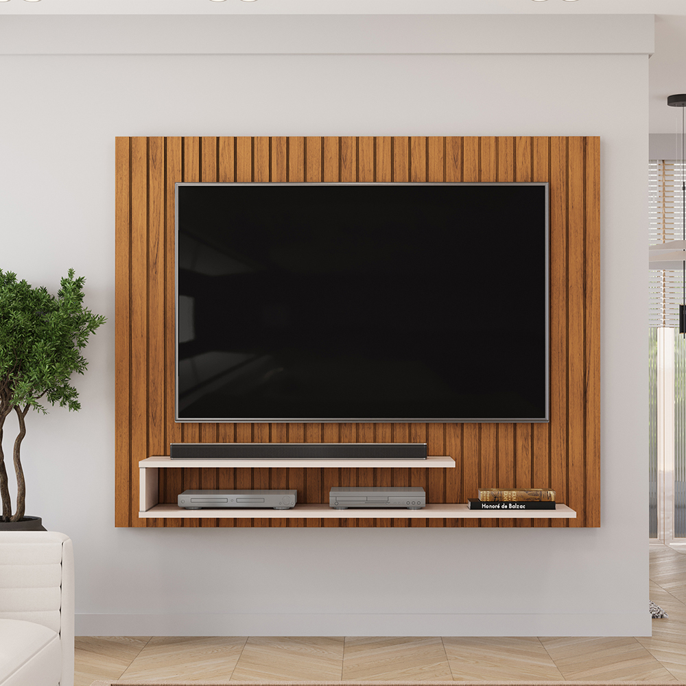 Painel Para Tv 55 Pol Ripado 134 cm Ripe Freijo Off White Dj Moveis