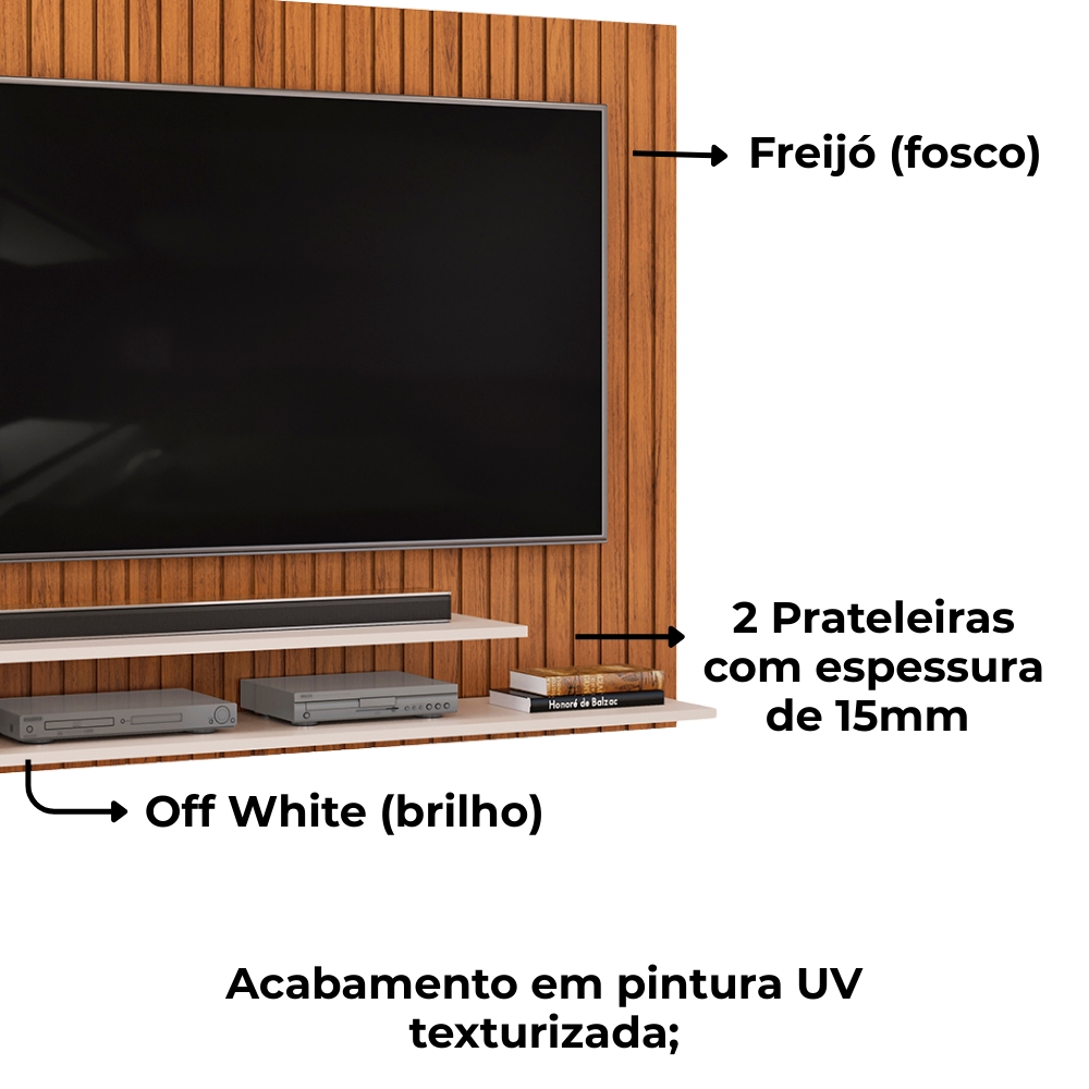 Painel Para Tv 55 Pol Ripado 134 cm Ripe Freijo Off White Dj Moveis