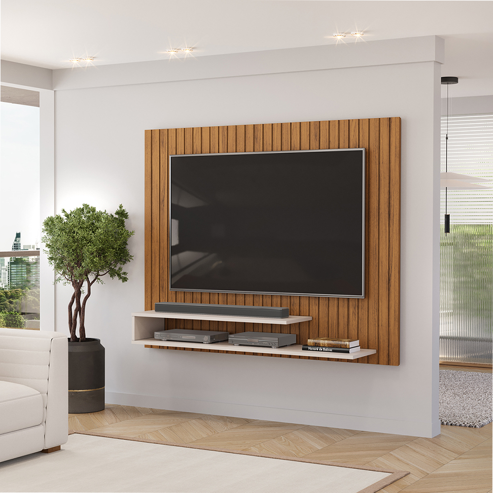 Painel Para Tv 55 Pol Ripado 134 cm Ripe Freijo Off White Dj Moveis
