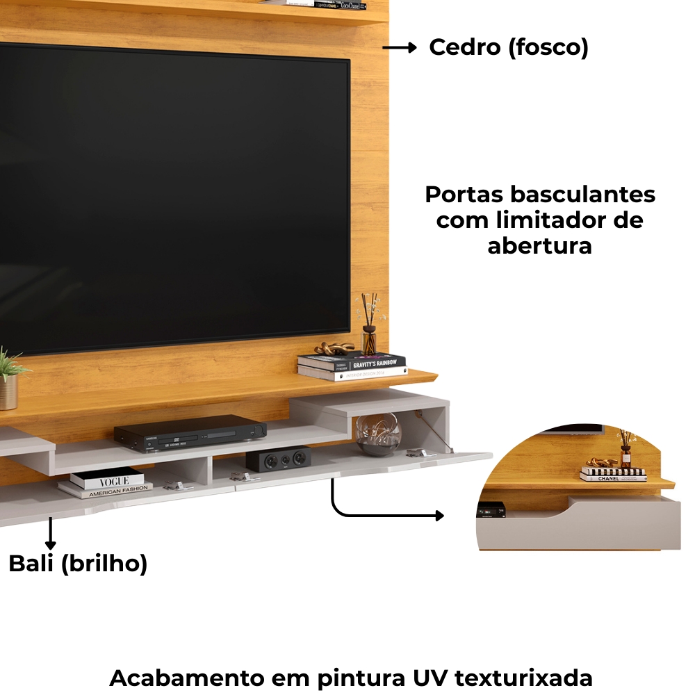 Painel Para Tv 60 Pol 2 Portas 160 cm Levi Cedro Bali Dj Moveis