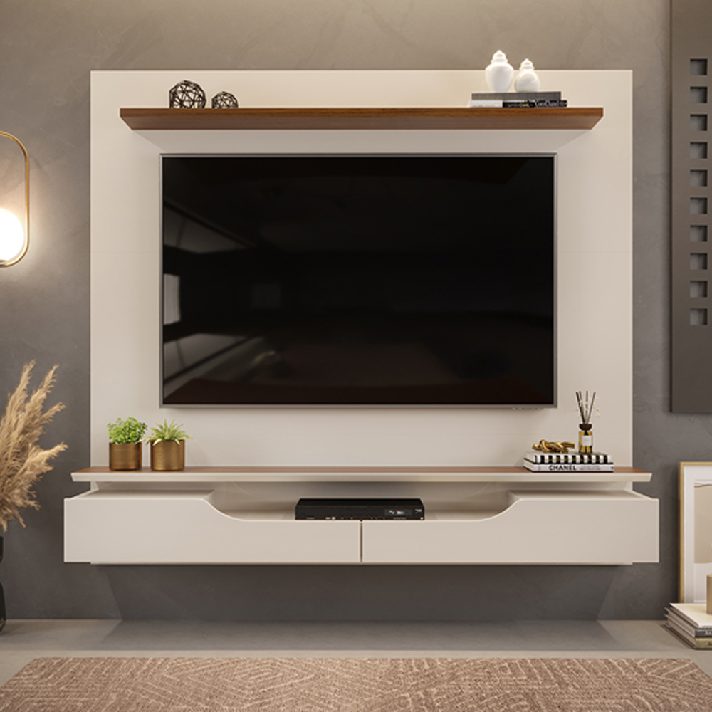 Painel Para Tv 60 Pol 2 Portas 160 cm Levi Off White Freijo Dj Moveis