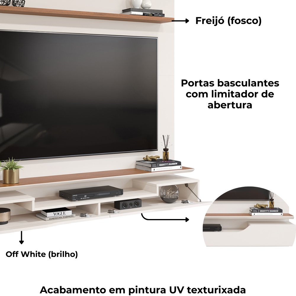Painel Para Tv 60 Pol 2 Portas 160 cm Levi Off White Freijo Dj Moveis