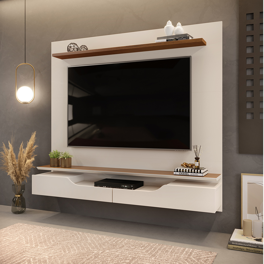Painel Para Tv 60 Pol 2 Portas 160 cm Levi Off White Freijo Dj Moveis