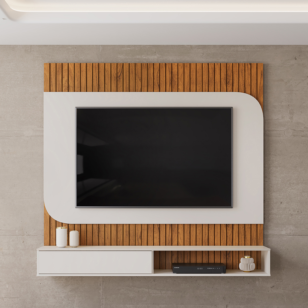 Painel Para Tv 65 Pol 1 Porta 150 cm Tom Freijo Off White Dj Moveis