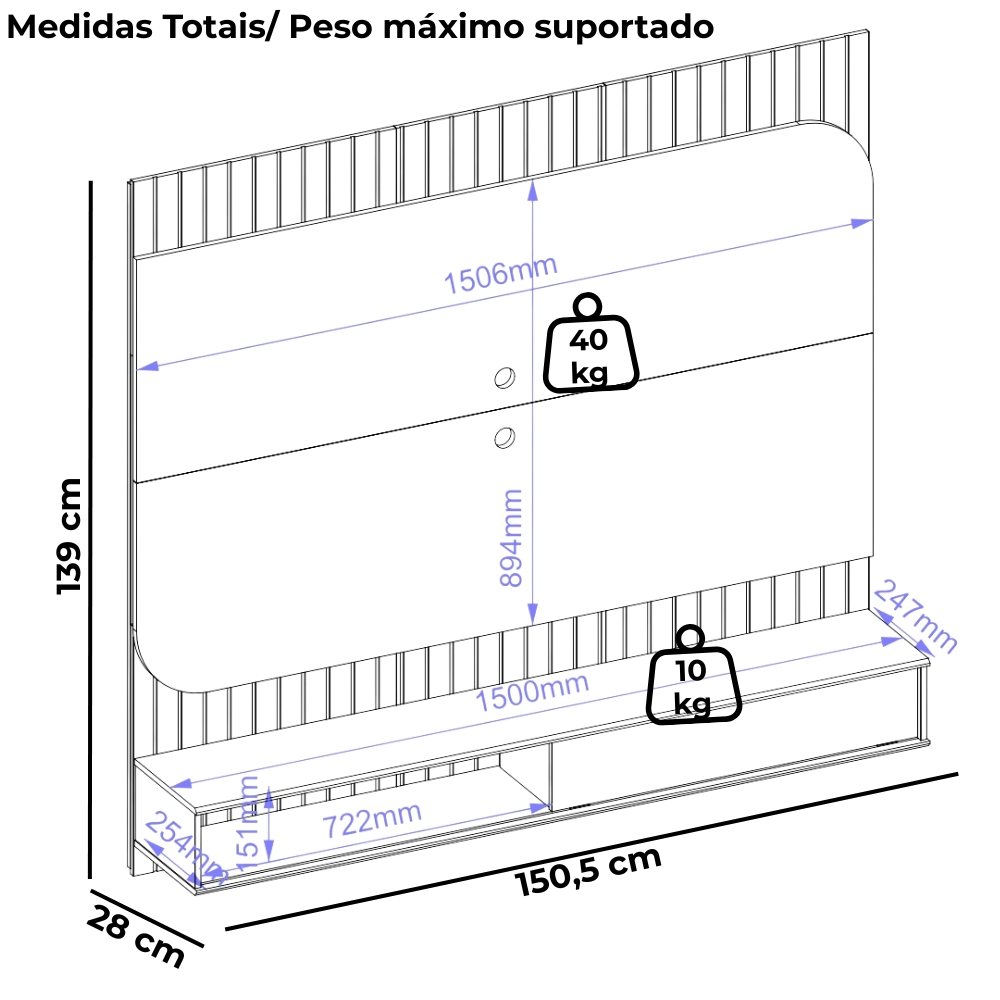 Painel Para Tv 65 Pol 1 Porta 150 cm Tom Freijo Off White Dj Moveis