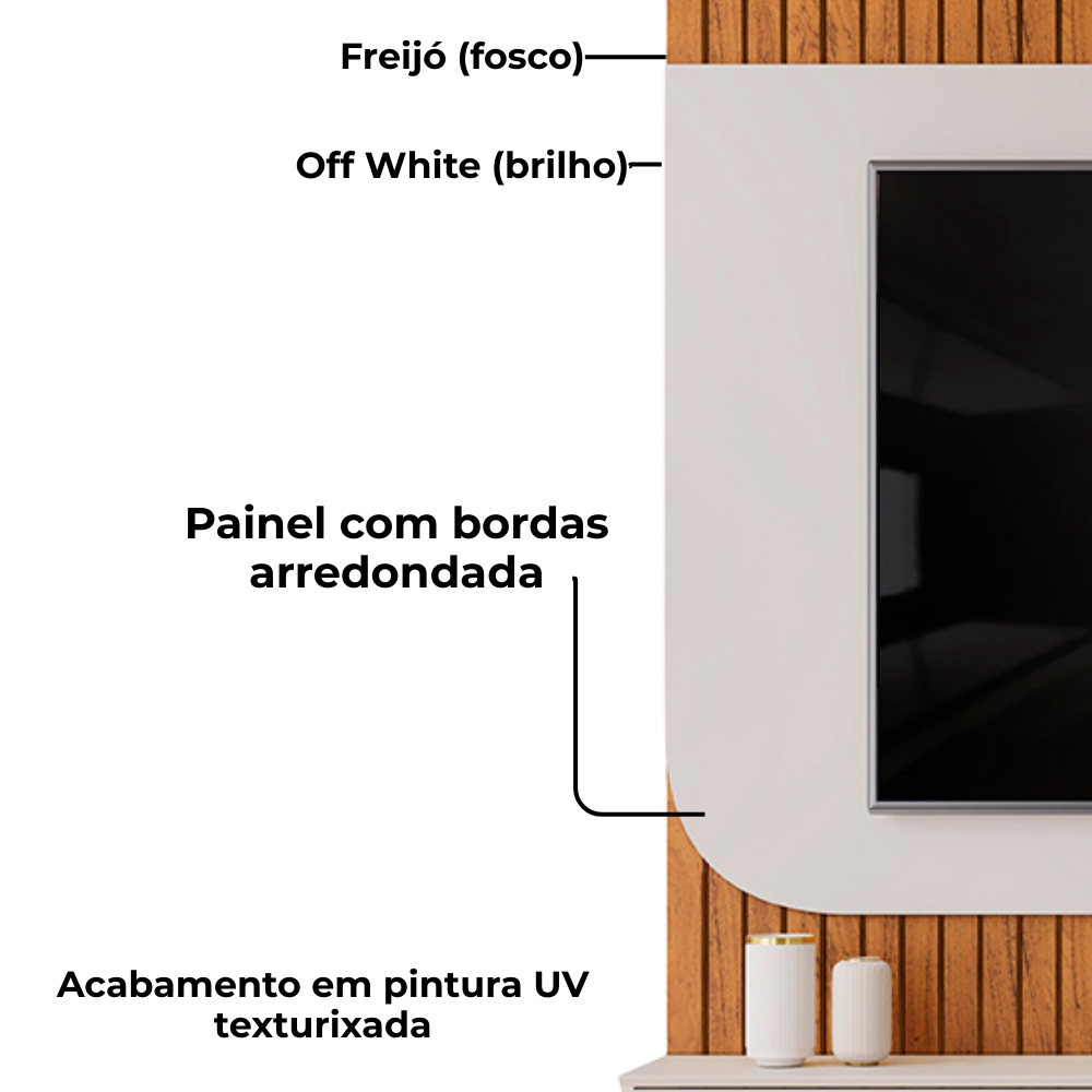 Painel Para Tv 65 Pol 1 Porta 150 cm Tom Freijo Off White Dj Moveis