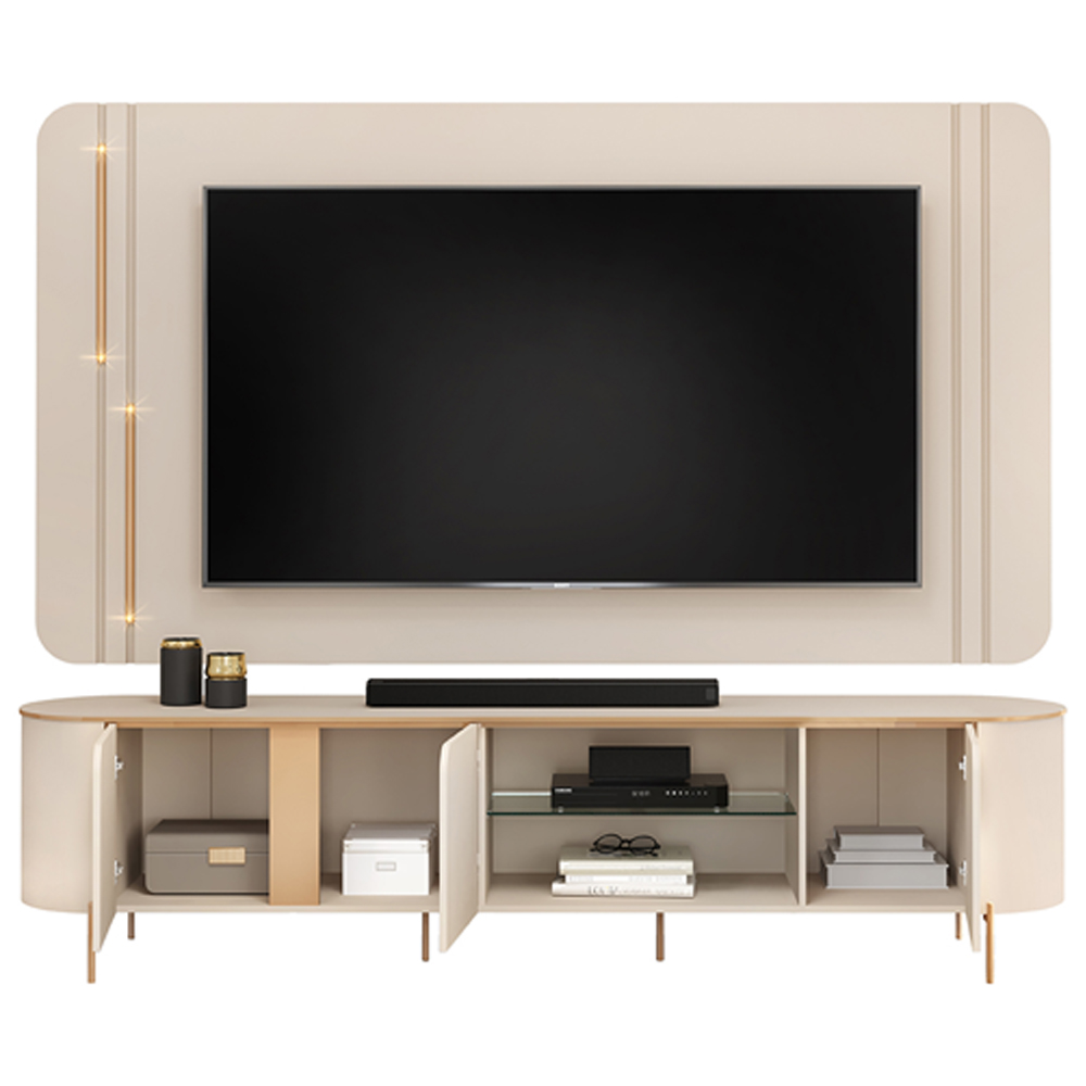 Painel Para Tv 75 Pol E Rack Bancada MDF Ariana Off White Dj Moveis