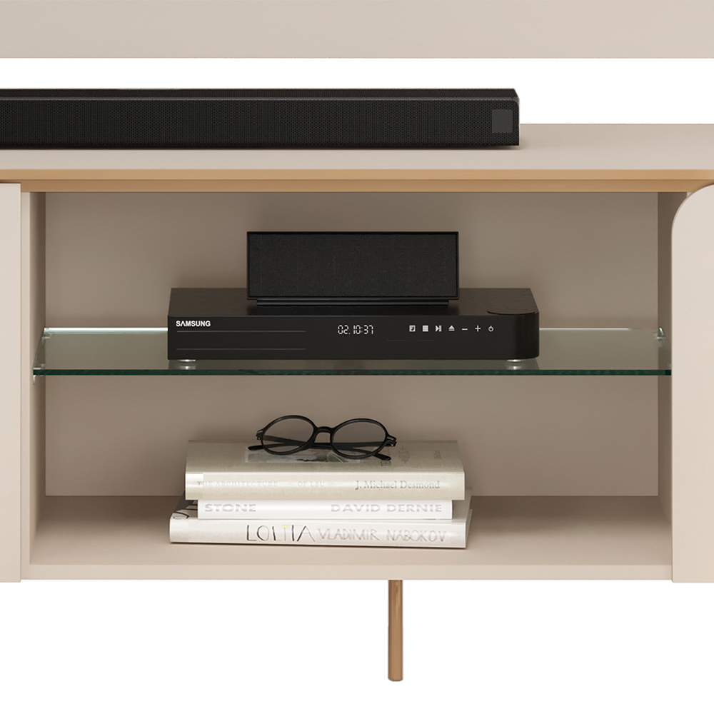 Painel Para Tv 75 Pol E Rack Bancada MDF Ariana Off White Dj Moveis