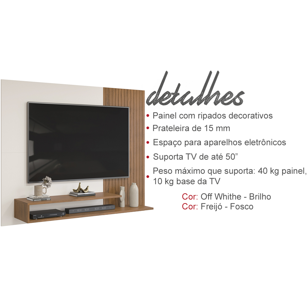 Painel Suspenso TV 50 Pol 136 cm 27419 Freijo Off White DJ Moveis