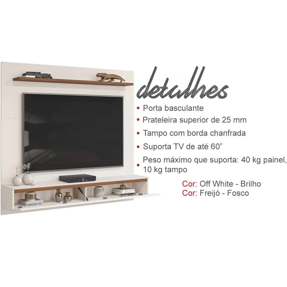 Painel Suspenso TV 60 Pol 160 cm 27111 Off White Freijo DJ Moveis